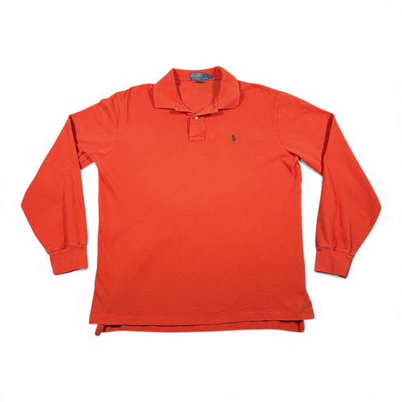 Vintage Ralph Lauren Polo Shirt Adult LARGE Orange Long Sleeve Small Pony 90s - Picture 1 of 9